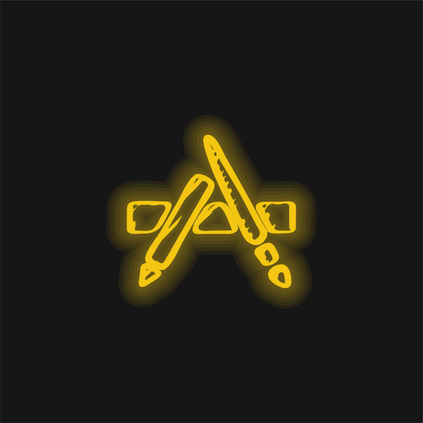 App Schets Logo geel gloeiend neon pictogram - Vector, afbeelding
