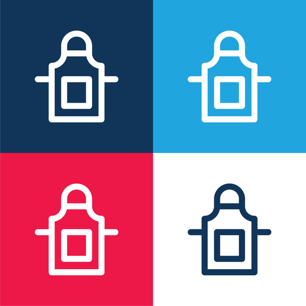 Avental azul e vermelho conjunto de ícones mínimos de quatro cores - Vetor, Imagem