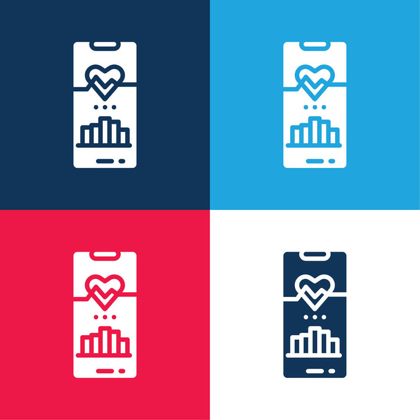 Activity Tracker azul y rojo conjunto de iconos mínimo de cuatro colores - Vector, imagen