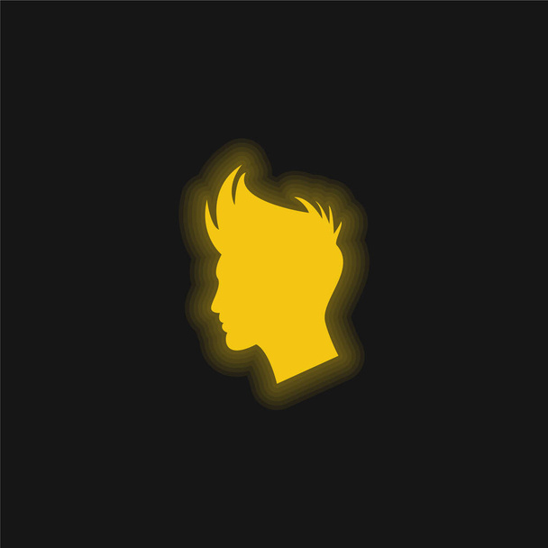 Boy Hair Shape yellow glowing neon icon - Vector, Image
