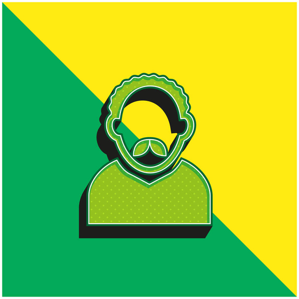 Adult Man Avatar With Short Curly Hair And Mustache Green and yellow modern 3d vector icon - Вектор, зображення