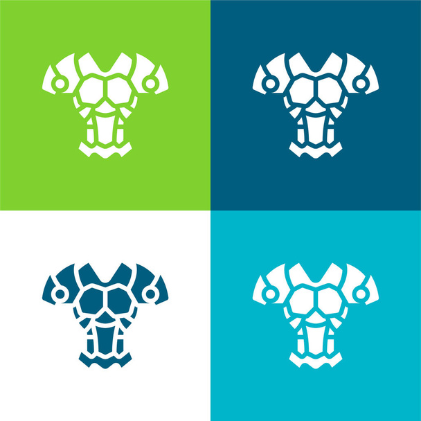 Páncél Lapos négy szín minimális ikon készlet - Vektor, kép