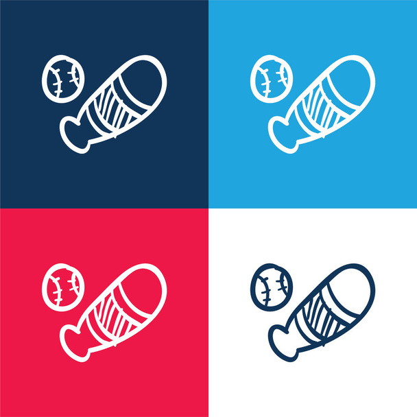 野球おもちゃキット青と赤の4色の最小アイコンセット - ベクター画像