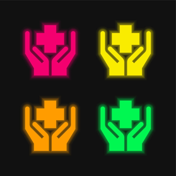 Előnyök négy szín izzó neon vektor ikon - Vektor, kép