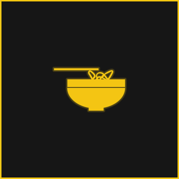 中華麺とボウル黄色の輝くネオンアイコン - ベクター画像
