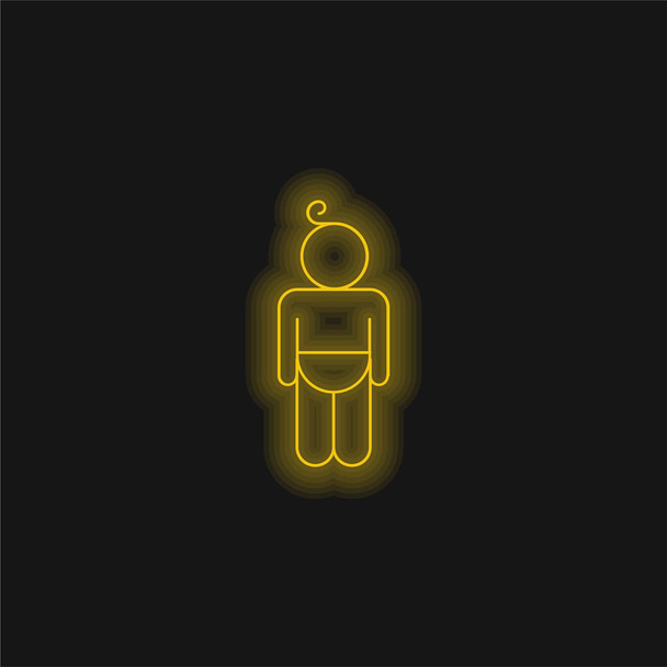 Baby Wearing Diaper Outline yellow glowing neon icon - Vector, Image