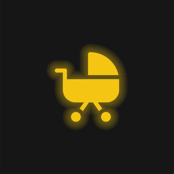 Baby Carriage sárga izzó neon ikon - Vektor, kép