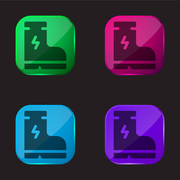 Boot four color glass button icon - Vector, Image