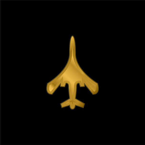 Літак зверху або знизу Вид чорного силуету Форма золотого покриття металевий значок або логотип вектор
 - Вектор, зображення