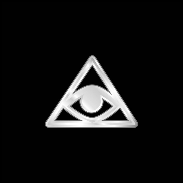 Facturas Símbolo de un ojo dentro de un triángulo o pirámide plateado icono metálico - Vector, Imagen