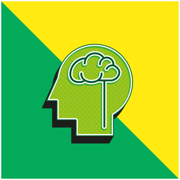 Cerebro verde y amarillo moderno 3d vector icono logo - Vector, Imagen