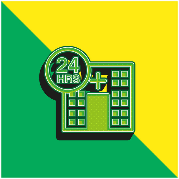24 óra orvosi segély Zöld és sárga modern 3D vektor ikon logó - Vektor, kép