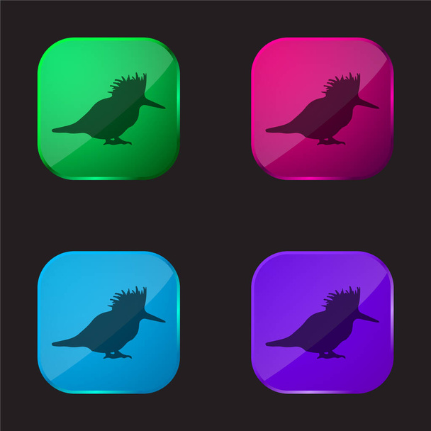 Bird Silhouette icono de botón de cristal de cuatro colores - Vector, imagen
