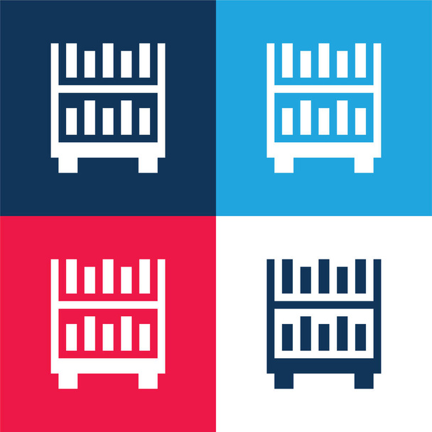 Könyvespolc kék és piros négy szín minimális ikon készlet - Vektor, kép