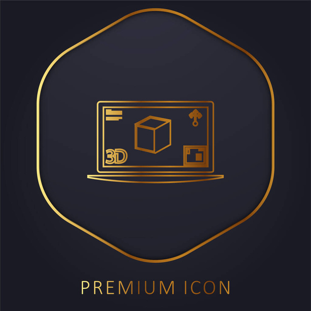 3d Print Image On Monitor golden line premium logo or icon - Vector, Image