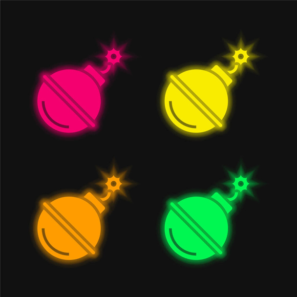 Bom vier kleuren gloeiende neon vector icoon - Vector, afbeelding