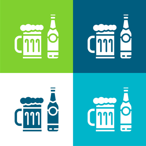 Beer Flat four color minimal icon set - Vector, Image