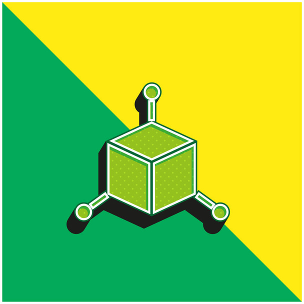 3D kocka Zöld és sárga modern 3D vektor ikon logó - Vektor, kép