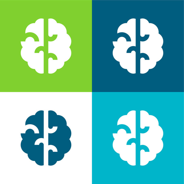 Brain Flat cztery kolory minimalny zestaw ikon - Wektor, obraz