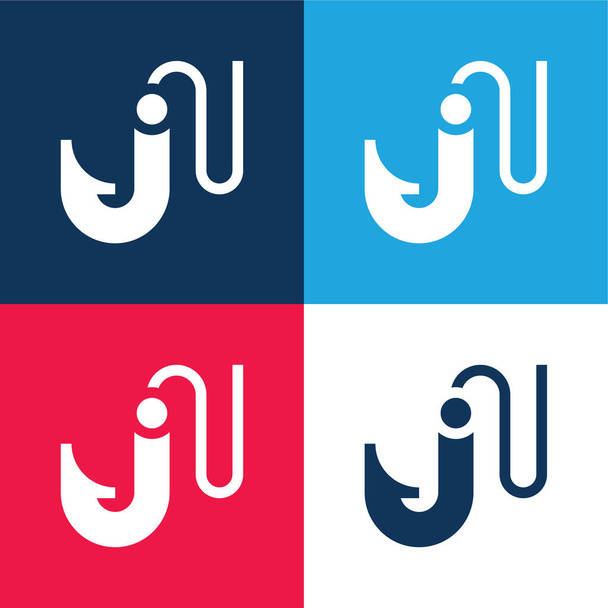 Bait blue and red four color minimal icon set - Vector, Image