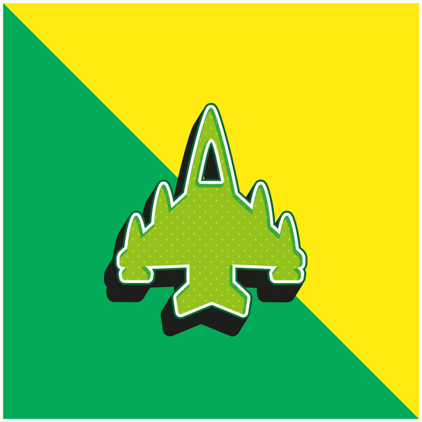 Flugzeug mit vier Motoren Grünes und gelbes modernes 3D-Vektorsymbol-Logo - Vektor, Bild
