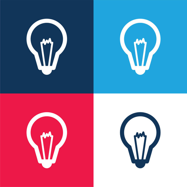 Grande ampoule bleue et rouge quatre couleurs minimum icône ensemble - Vecteur, image