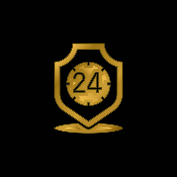 24 Saat Altın Kaplama Metal Simge veya logo Vektörü - Vektör, Görsel