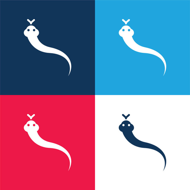 Animal blauw en rood vier kleuren minimale pictogram set - Vector, afbeelding