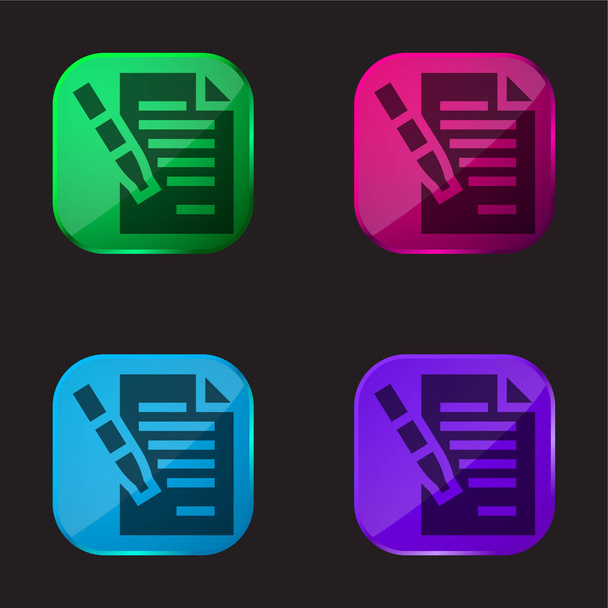 Dohoda čtyři barvy skla ikona tlačítka - Vektor, obrázek