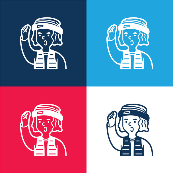 Niño azul y rojo de cuatro colores mínimo icono conjunto - Vector, imagen