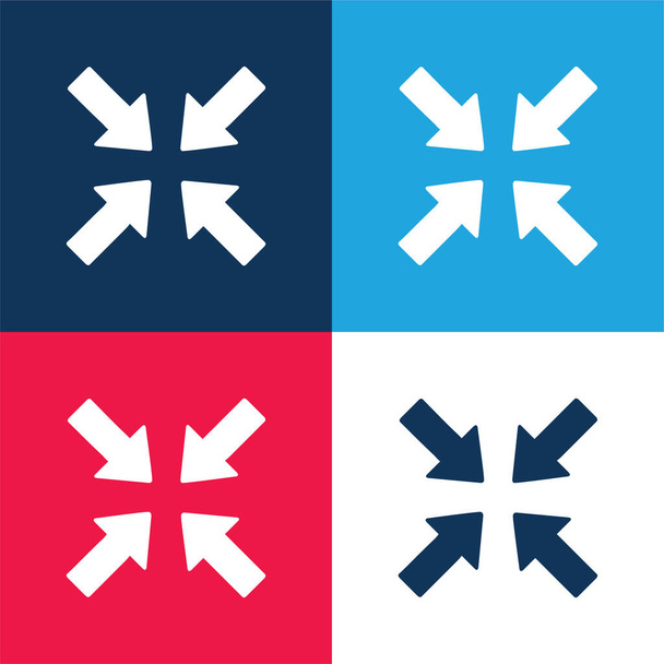 Nyilak rámutatva, hogy a központ kék és piros négy szín minimális ikon készlet - Vektor, kép