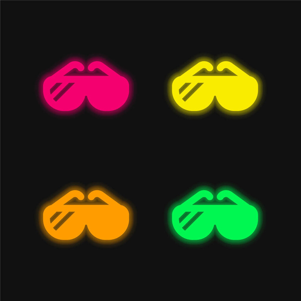 Big Sunglasses four color glowing neon vector icon - Vector, Image