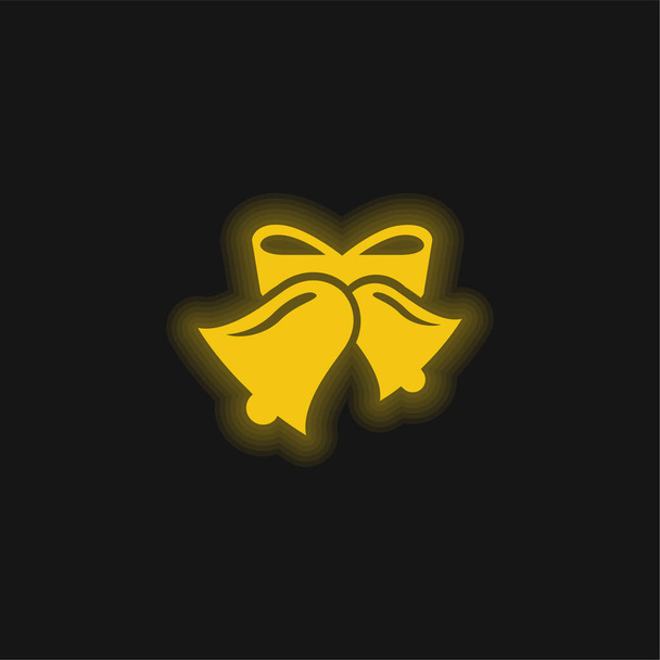 黄色の輝くネオンアイコンの鐘 - ベクター画像
