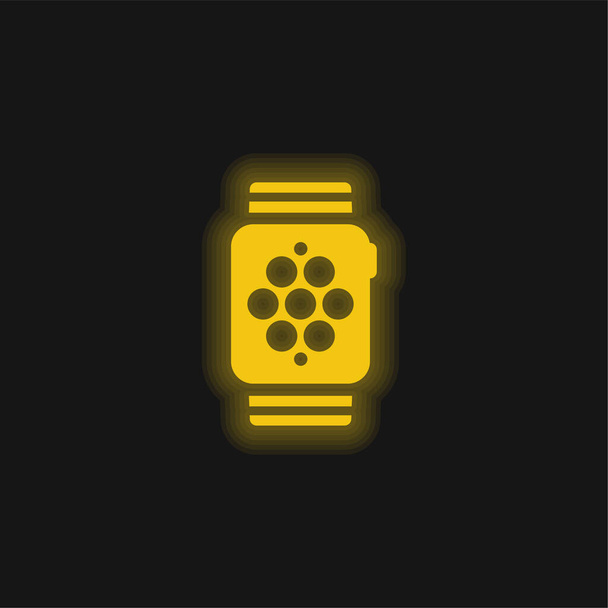 Apple Watch gelbes leuchtendes Neon-Symbol - Vektor, Bild