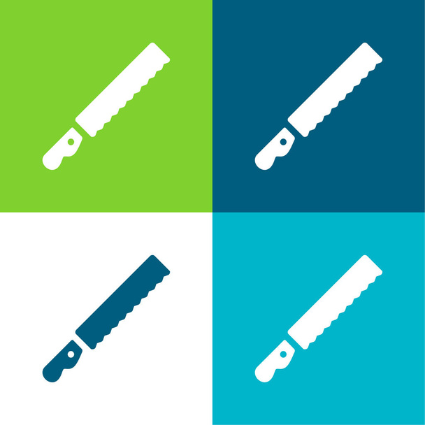 Cuchillo de pan Plano de cuatro colores mínimo icono conjunto - Vector, imagen