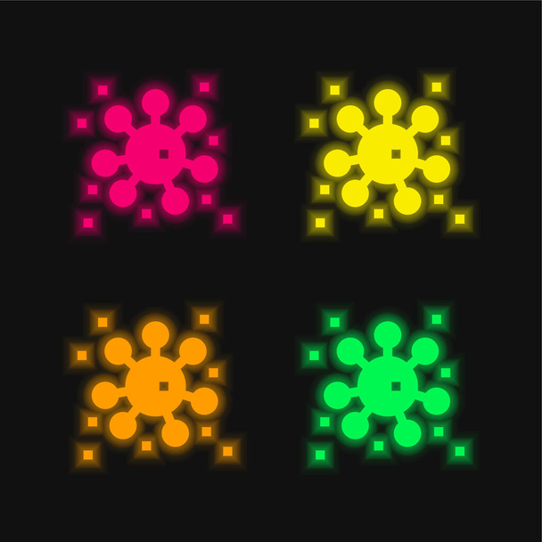 Bacteria four color glowing neon vector icon - Vector, Image
