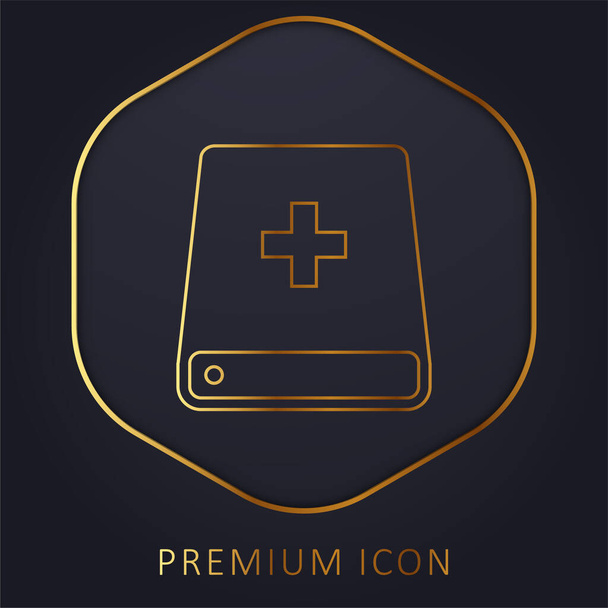 Biblia con Cruz símbolo de la variante de oro de la línea de logotipo premium o icono - Vector, imagen