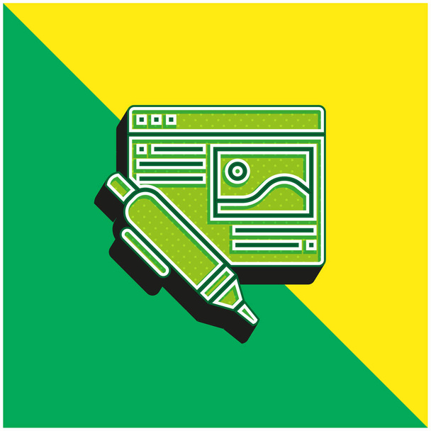 Blog Verde e amarelo moderno logotipo vetor 3d ícone - Vetor, Imagem
