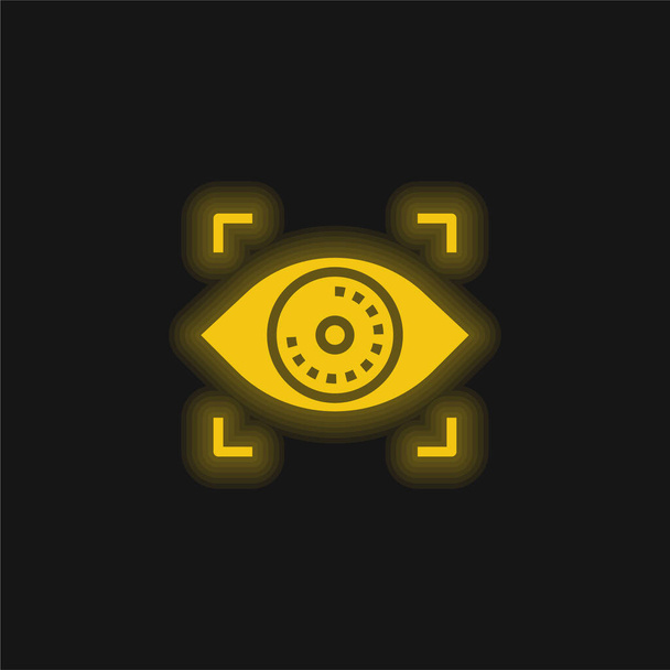 Biometrische Erkennung gelbes leuchtendes Neon-Symbol - Vektor, Bild