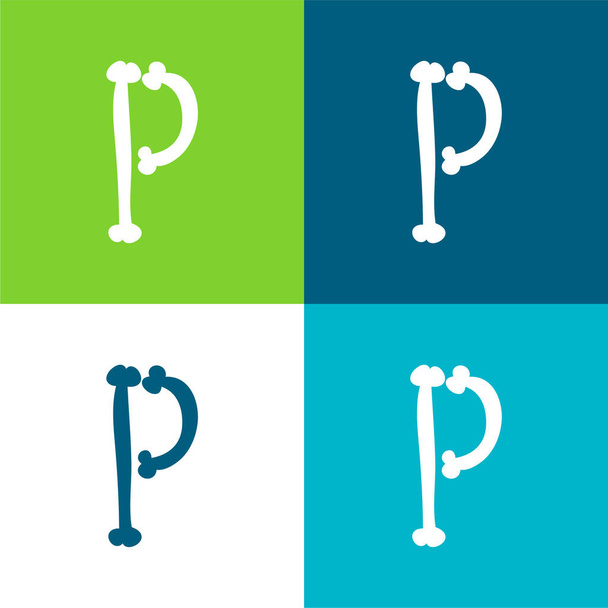 Кости Хэллоуин Типография Заполненная форма буквы P Плоский четыре цвета минимальный набор значков - Вектор,изображение