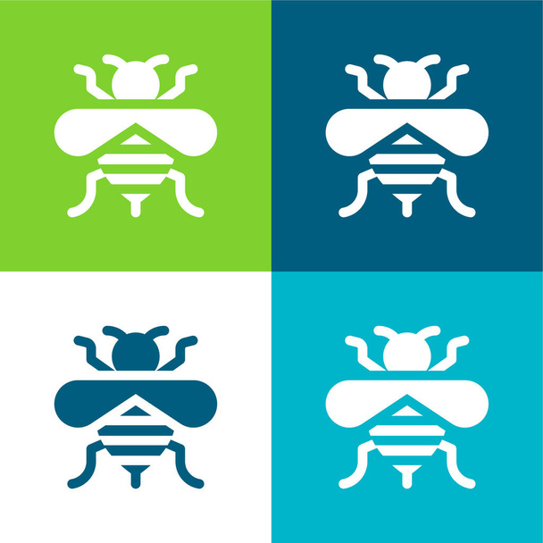 Bee Επίπεδη τεσσάρων χρωμάτων ελάχιστο σύνολο εικονιδίων - Διάνυσμα, εικόνα