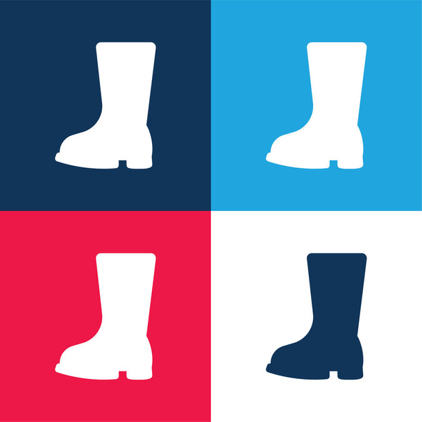 Bota azul e vermelho conjunto de ícone mínimo de quatro cores - Vetor, Imagem