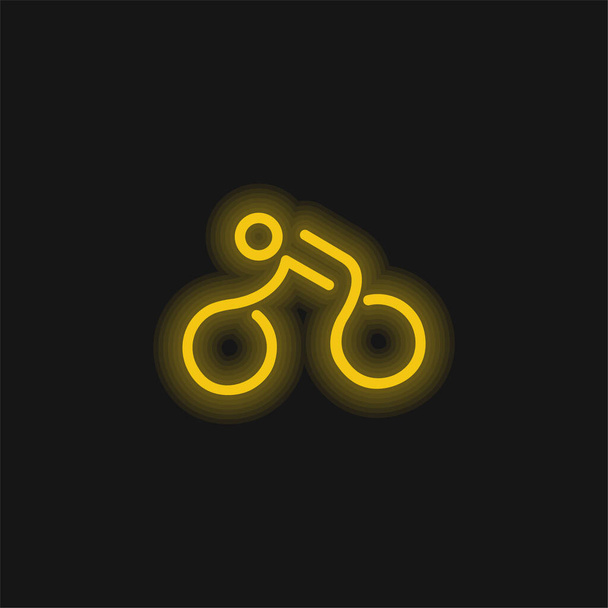 Bicicleta montada por un hombre palo amarillo brillante icono de neón - Vector, Imagen