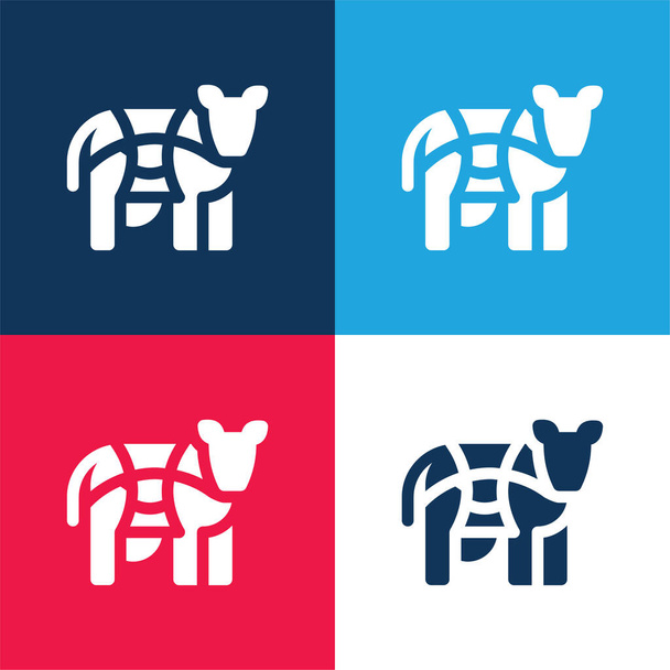Beef blue and red four color minimal icon set - Vector, Image