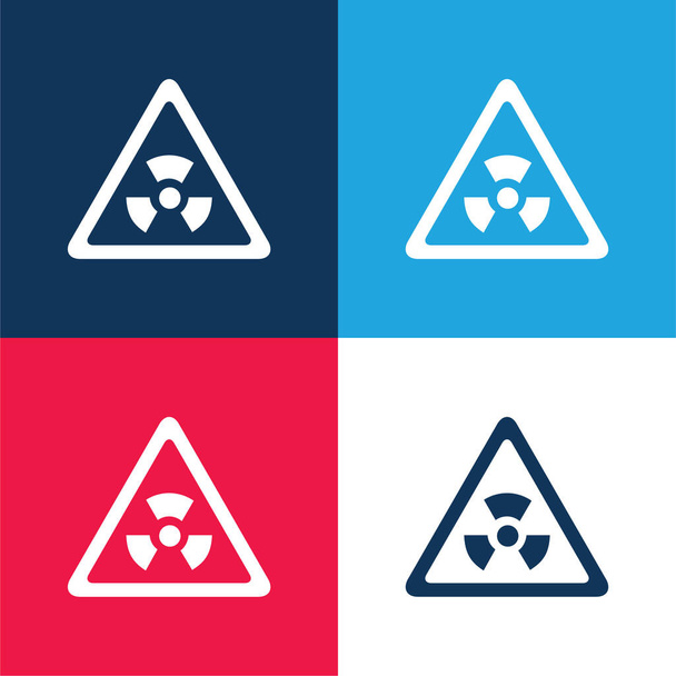 Risco biológico Sinal triangular azul e vermelho conjunto de ícones mínimos de quatro cores - Vetor, Imagem