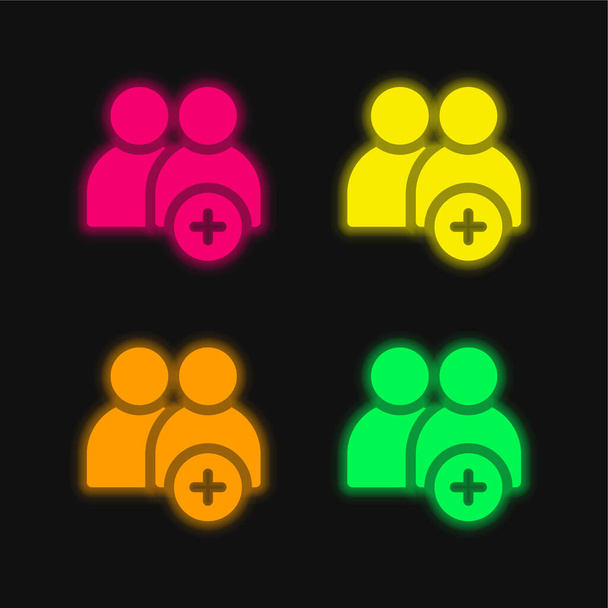 Vier leuchtende Neon-Vektorsymbole hinzufügen - Vektor, Bild