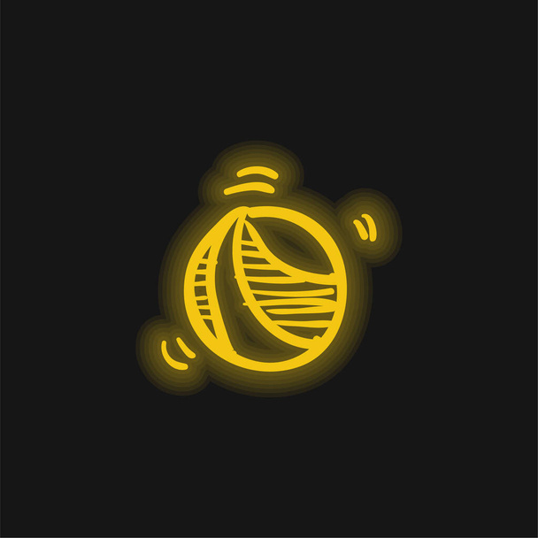 Pelota dibujado a mano juguete amarillo brillante icono de neón - Vector, Imagen