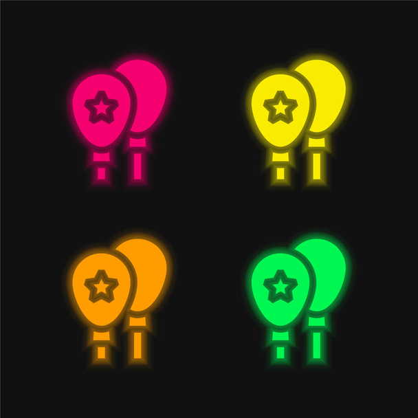 Ballon vier Farben leuchtenden Neon-Vektor-Symbol - Vektor, Bild