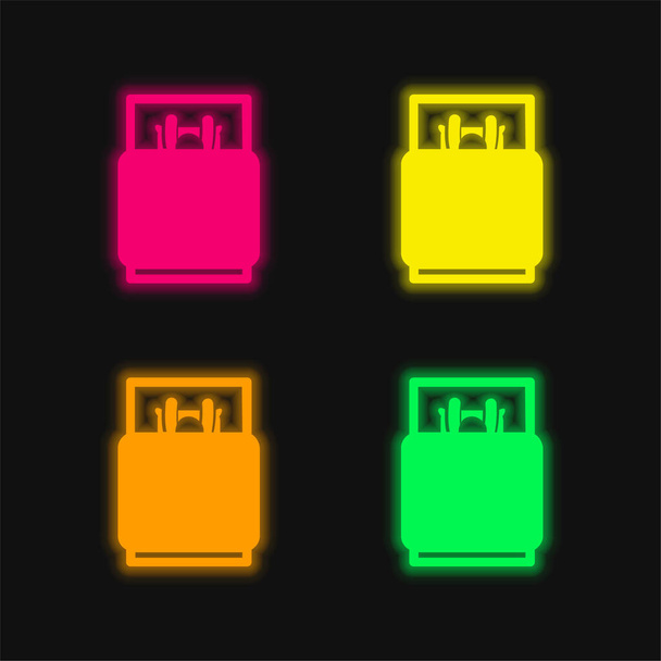 Ágy négy színű izzó neon vektor ikon - Vektor, kép