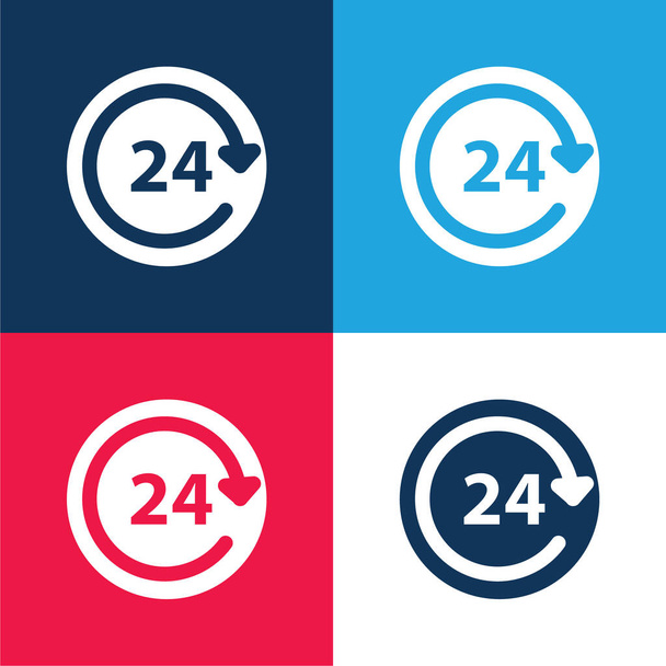 24 ώρες καθημερινή υπηρεσία μπλε και κόκκινο τεσσάρων χρωμάτων ελάχιστο σύνολο εικονιδίων - Διάνυσμα, εικόνα